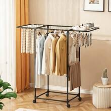 Mobile Rotating Floor Coat Rack, Thickened Steel Tube With Heavy Duty Support, Tall Design To Prevent Long Dresses From Touching The Floor, Top Shoe Rack With Divided Storage, Vertical Coat Rack For Home - Multicolor - View 15