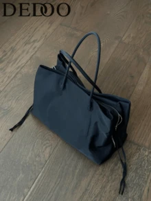 Dedoo Black Large Capacity Tote Bag, Casual Nylon Shoulder Bag, Lightweight Commuter Travel Handbag (Accessories Not Included) - Black - View 2