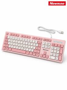 Newmine BK103 Wired Keyboard USB Plug And Play Quiet Business Office Splash-Proof Portable Keyboard Universal Peripheral For Gaming Desktop Laptop All-In-One Cherry Pink Fresh Green - View 9