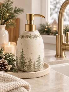 1pc Farmhouse Christmas Soap Dispenser, Neutral White Refillable Liquid Hand Soap Lotion Pump Bottle With Gold Pump, Rustic Winter Bathroom Kitchen Sink Countertop Decor - Multicolor - View 7