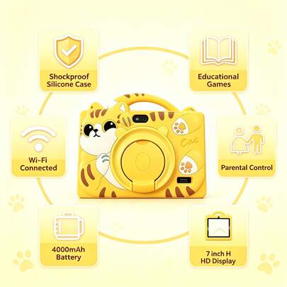 4GB RAM + 64GB ROM / Tableta de 7 pulgadas / Quad-Core 1.3GHz / Android 13 MTK6735 / Pantalla HD IPS 1280x800 / Cámara 2MP+5MP / Batería 4000mAh / WiFi, Control Parental, Educación, Juegos / Plástico ABS + Silicona, Tableta Educativa