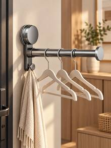 2/1pc Balcony Clothes Rack Storage Organizer, Drill-Free Multi-Function Hooks, Telescopic Clothes Rack And Storage Rack, Home Multi-Function Wall-Mounted Telescopic Drying Rack With Suction Cups, No-Trace, Suitable For Home Balcony - Multicolor - View 3