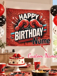 Personalized Boxing Theme Birthday Backdrop For Baby Boy, Customized Name Party Background, Nursery Wall Decor, Children's Birthday Party Decoration, Christmas Holiday Gift - Multicolor - View 2