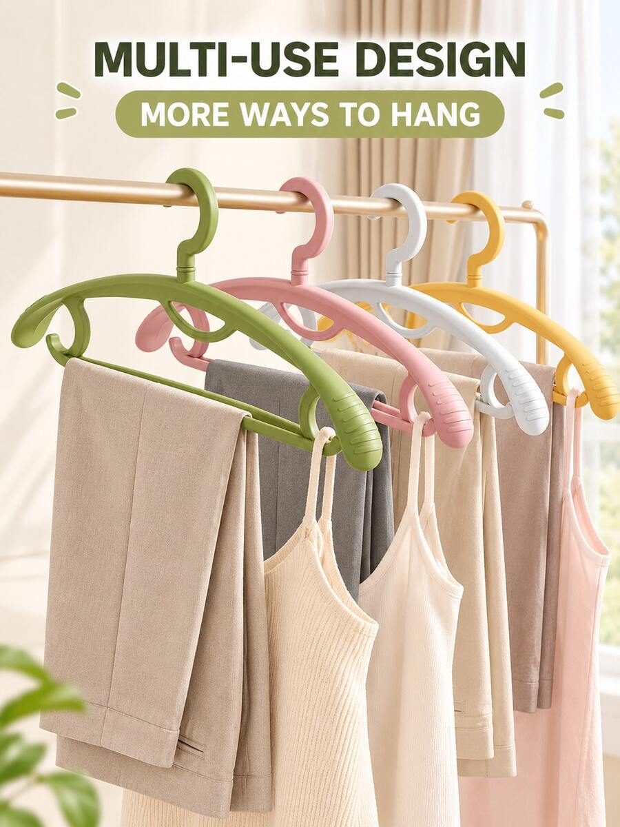 Gantungan Baju Multifungsi Anti Selip dengan Alur Bahu, Rak Penyimpanan & Pengeringan Lemari Hemat Ruang, Cocok untuk Penyimpanan di Rumah dan Penyewa - MultiWarna - View 1