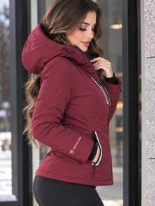 Women Winter Coats - Burgundy - View 4