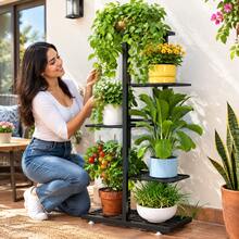 soporte para macetas,estante para plantas,estantería de plantas,soporte de macetas plegable,estante para macetas para sala,decoración jardín,estante para terraza,soporte para plantas exterior - Negro, 5 - Ver 2