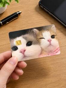 2/4pcs Cute Two Cats Cuddling Design Credit Card Skins, Waterproof Anti-Fingerprint Anti-Scratch, Suitable For Parties, Birthday Gifts. PVC Material, Anti-Fingerprint, Anti-Scratch, Wear-Resistant, Suitable For Men, Women, Couples, Applicable To Chip Cards, Credit Cards, Transportation Cards, Student Campus Cards And Personalized Customization. - Multiple Styles - View 1