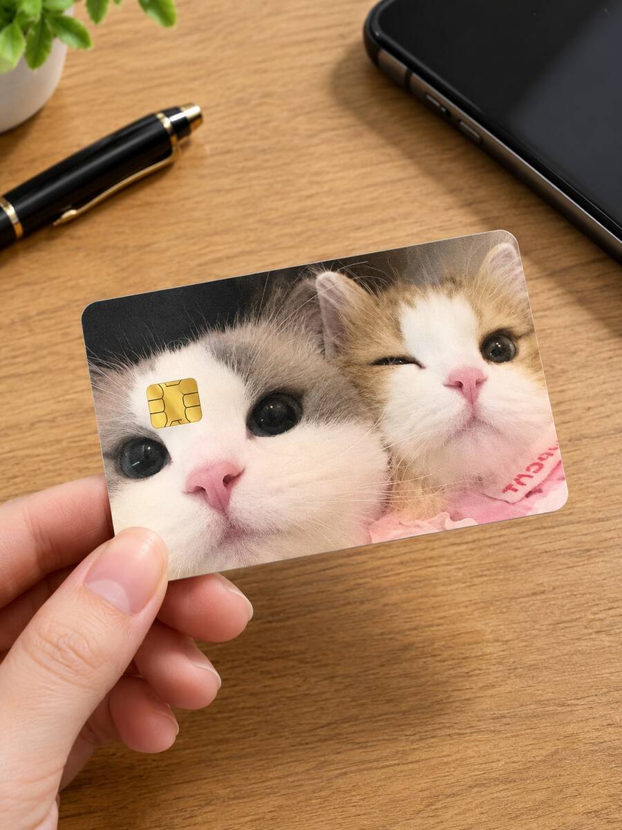 2/4pcs Cute Two Cats Cuddling Design Credit Card Skins, Waterproof Anti-Fingerprint Anti-Scratch, Suitable For Parties, Birthday Gifts. PVC Material, Anti-Fingerprint, Anti-Scratch, Wear-Resistant, Suitable For Men, Women, Couples, Applicable To Chip Cards, Credit Cards, Transportation Cards, Student Campus Cards And Personalized Customization. - Multiple Styles - View 1