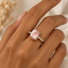 1pc Women's Gold Ring, Pink Square Textured Leopard Print Decor, Fashion Design, Exquisite Elegant Style, Daily Versatile Finger Jewelry Accessory - Square Leopard Print Ring - View 1