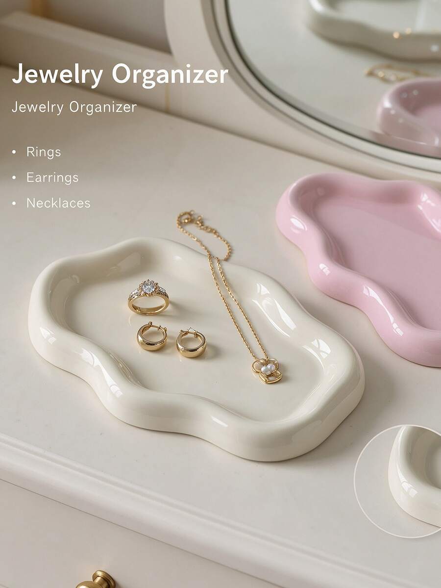 1pc Asymmetric Cloud-Shaped Tray (7.68" X 5.32") - Nordic Style Jewelry Storage Tray, Jewelry Collection Decorative Organizer Tray, Suitable For Keys, Earrings, Necklaces, Soap And Jewelry Display Tray. Perfect For Autumn Decor, Bedroom Decor
