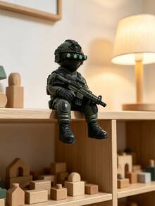 1pc Sitting Tactical Soldier Figure, Cool Night Vision Equipment Design, Collectible Character Statue, Ideal Graduation Gift, Desktop Decor, Bookshelf Ornament, Game Room Accent, Shelf Decoration, Desktop Centerpiece, Modern Home Decor - Multicolor - View 3