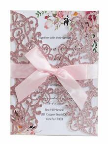 20pcs Gold Glitter Hollow Rose Design Wedding Invitations, Includes Envelopes And RSVP Cards, Pre-Tied Ribbon, Suitable For Wedding, Bridal Shower, Engagement Party, Anniversary, Best Gift - Multiple Styles - View 5