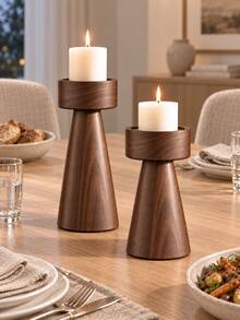 1 buah/2 buah Tempat Lilin Pilar Motif Kayu Merah-Cokelat, Dudukan Lilin Kerucut Tinggi-Rendah Gaya Wabi-Sabi Modern, Cocok untuk Hiasan Tengah Meja Makan, Ruang Tamu, Lorong, Meja Konsol, Dekorasi Pernikahan dan Hadiah Pindah Rumah, Lilin Tidak Termasuk - Tempat lilin kolom kayu merah - View 2