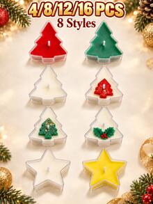 4/8/12pcs Christmas Mini Candle Set, Tree And Star Shaped, Holiday Decorative Candles, Suitable For Christmas Table Decor, Gift Boxes, Party Favors, Home Decor, Seasonal Display, Christmas Stocking Fillers And Winter Celebration Home Gifts - Multi-color - View 17