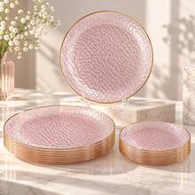 50/25/20/10pcs Pink Transparent Gold Rim Plates Set, 7.5 Inch/10.25 Inch Reusable Plates, Food Trays, Fruit And Snack Platters, Dessert And Salad Plates, Cheese And Candy Trays, Multi-Purpose Tableware For Parties, Weddings, Birthdays, Picnics, Holiday Events, Easy To Clean, Suitable For Elegant Home And Event Table Settings - Light Pink - View 1