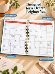 1pc 2027-2030 Monthly Planner,Floral Spiral Notebook,48-Month Calendar Planner Notebook Monthly/Weekly/Daily Planner 2027 Long-Term Schedule Book Suitable For Goals,Work Meetings, School Schedules,Appointments And To-Do Lists,Office Desk Accessories - Multicolor - View 8