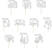 10/20PCS Silver Wedding Cupcake Toppers, Glitter Engagement Cake Picks With She Said Yes Ring Love He Asked I Do Designs, Bridal Shower Party Dessert Table Decorations - Silver - View 2
