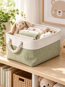 Modern Rectangular Foldable Fabric Storage Box With Contrast Color Panels, Reinforced Edges And Rope Handles, Stackable Organizer Bin For Clothes, Toys And Holiday Supplies, Suitable For Christmas Party, Living Room, Bedroom, Nursery And Winter Home Use - Multicolor - View 12