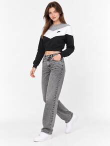 Nike Logo Print Loose Fit Cropped Sports Sweatshirt Women's Black - Black - View 9