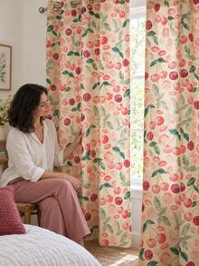 2PCS Cherry Print Faux Linen Sheer Curtains, Light Filtering Window Drapes, Fruit Home Decor For Kitchen Living Room, 71"W X 94"L - Multicolor 3 - View 4