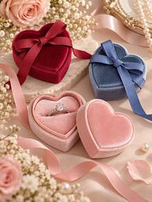 Vintage Heart-Shaped Mini Ring Box, Single Diamond Ring Box, Proposal Ring Box, Wedding Ceremony Ribbon Necklace Box, Jewelry Prop, Jewelry Box, Storage Box, Accessory Storage Box, Box, Valentine's Day, Christmas, Gift Box, Jewelry Display Box - Multicolor - View 1