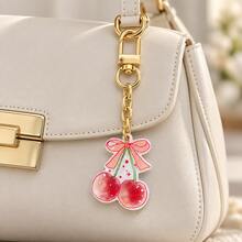 1pc/2pcs Women's Sweet Style Bow & Cherry Double-Sided Embossed Acrylic Keychain Pendant, Cute Bag Charm, Gift For Friends, Handbag Accessory - Multicolor - View 2