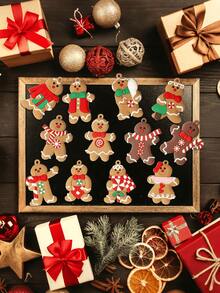 24pcs/Set Christmas Gingerbread Man Ornaments, Christmas Decor Hanging Pendants, Christmas Tree Hanging Decorations, Christmas Tree Decor Props, Holiday Scene Layout DIY Decorations, Holiday Centerpiece Atmosphere Decor - Multicolor - View 6