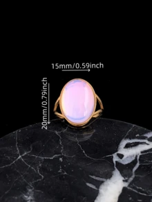 SEEKGLEE 1pc Adjustable Gold-Tone Rainbow Mother Of Pearl Open Ring, Women's Daily Casual Jewelry - Multicolor - View 3