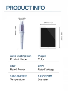 32mm Automatic Curling Iron, One-Touch Auto Curler, 3 Temperature Settings, Bi-Directional Rotation, Fast Heating, Anti-Scald Ceramic Ionic Curling Wand, Suitable For Natural Curls, Big Waves And Daily Hairstyles - UK Plug(220-240V) - View 2