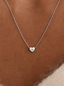 Custom Heart Letter Necklace, Personalized Multi-Letter Combination Stainless Steel Pendant, Customizable Letter Combination, Suitable For Daily And Special Occasions, Necklace Gift For Friends And Family, Creative Fashion Minimalist DIY Personalized Custom Holiday Celebration Birthday Gift - Silver-heart - View 4