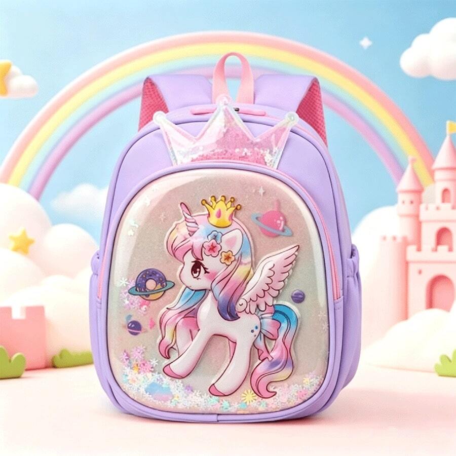 New Unicorn Princess School Bag For Kindergarten Girls With Chest Buckle, Small And Medium Class Backpack For Kids
