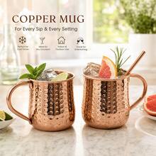 Copper - Pure Copper Cup And Straw - Mug With Outer Wall Design, Hand-Hammered Pointed Large Belly Shape, Perfect For Drinking Water, Juice And Cold Drinks. Suitable For Your Breakfast Coffee Or Tea. - Multicolor - View 3