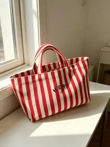 Dedoo Casual Minimalist Letter Canvas Tote Bag, Solid Color Women's Handbag, Versatile Shoulder Bag For Shopping, Outings, Students, Office Workers & Moms - Multicolor - View 2