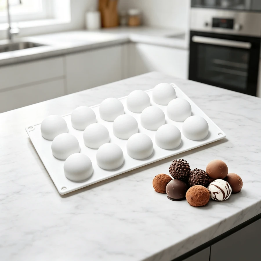 Flexible Non‑Stick Ball Silicone Chocolate Mould, Reusable Sphere Mold For Chocolate, Cake, Jelly, Mousse, Homemade Kitchen DIY Baking Projects - White - View 1