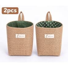 2pcs Multi-Functional Jute Mini Storage Baskets, Foldable With Handle Desktop Organizer, Suitable For Stationery, Cosmetics, Snacks, Toys And Flower Pots, Home Office Bedroom Bathroom Use, Holiday Gift - Multicolor - View 12