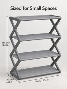 1pc 4-Tier Plastic Shoe Rack With Matching Fabric Shelves, Z-Shaped Supports, Random White/Pink/Gray/Black, Modern Space-Saving Shoe Organizer For Entryway, Bedroom Or Dorm - Multicolor - View 4