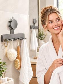 Suction Cup Kitchen & Bathroom Wall Hanging Rack, No-Drill Spoon & Spatula Hooks, Strong Load-Bearing Adhesive Hooks, Full-Row Storage Organizer, Space Saving For Utensils, Towels, Cosmetics, Easy Install Water & Rust Resistant Christmas - Multicolor - View 1