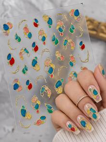 1 Sheet, 2 Styles Metallic Nail Stickers, Colorful Abstract Gemstone Pattern Nail Decals, Gold Outline Self-Adhesive DIY Nail Art Decorations For Women, Christmas Gift - Multicolor - View 1
