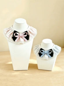 1pc Adjustable Pet Bib With Lace Ruffle And Bow, Polka Dot Decoration, Sweet Neck Accessory For Small Dogs And Cats - Multicolor - View 2