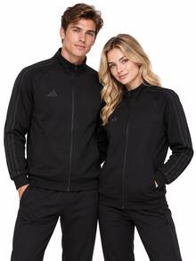 Adidas New Men's Three-Stripe Stand Collar Casual Sports Jacket - Black - View 1