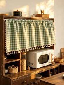 1PC Bohemian Style Tassel Table Skirt, Kitchen Cabinet Curtain, Bookshelf Divider Curtain, Washable And Reusable, Suitable For Living Room, Dining Room, Coffee Shop, Balcony, Party, Home Decor - Green - View 1