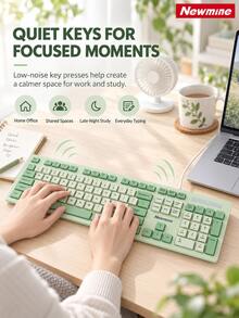 Newmine BK103 Wired Keyboard USB Plug And Play Quiet Business Office Splash-Proof Portable Keyboard Universal Peripheral For Gaming Desktop Laptop All-In-One Cherry Pink Fresh Green - View 4