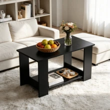 Modern Minimalist Living Room Center Table Tea Table Z Modern Rectangular 2-Tier Coffee Table 5 Support Legs For Living Room Decor Home Furniture Daily Use Functional PieceZ - Black - View 9