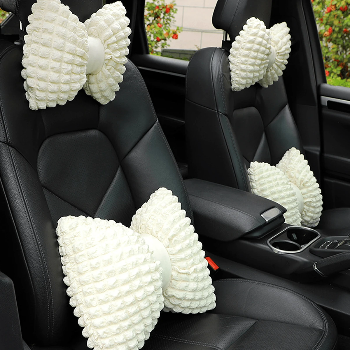 1pc Car Headrest Neck Pillow Lumbar Support Cushion, Puff Grid Breathable Comfortable Car Seat Pillow, Car Interior Accessory - Car Accessories - View 1