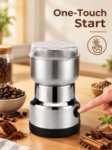 SMEGGEMS 200W High Power Stainless Steel Coffee Bean Grinder, Plug-In Use, Compact Design, One-Touch Start, Suitable For Home Kitchen - Silver - View 3