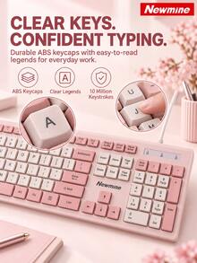 Newmine BK103 Wired Keyboard USB Plug And Play Quiet Business Office Splash-Proof Portable Keyboard Universal Peripheral For Gaming Desktop Laptop All-In-One Cherry Pink Fresh Green - View 7