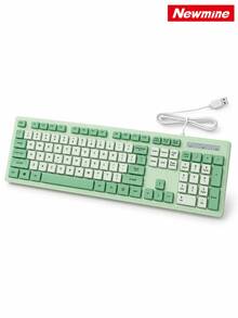 Newmine BK103 Wired Keyboard USB Plug And Play Quiet Business Office Splash-Proof Portable Keyboard Universal Peripheral For Gaming Desktop Laptop All-In-One Cherry Pink Fresh Green - View 10