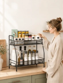 2 Tier Hollow Countertop Storage Shelf, Breathable Mesh Basket, Stable Frame, Multi Sizes For Kitchen Desk Bathroom - Multiple Specifications - View 2