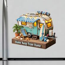 Home Away From Home Beach Camper Fridge Magnet, A Surfside Getaway Story For Relaxed Kitchen Daydreams For All Metal Surfaces Throughout The Home - A - View 2