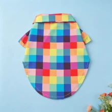 1pc Colorful Plaid Shirt, Bold Colorful Design Creates A Sophisticated Style Shirt. Suitable For Small, Medium And Large Dogs And Puppies. Snap Button Design For Easy Dressing, Non-Elastic Fabric, Slim Fit Lightweight Material Suitable For All Seasons. Perfect For Various Outdoor Sports And Parties, Definitely The Most Elegant And Cute! - Multicolor - View 5